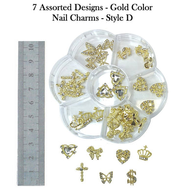 Nail Charms - 7 Assorted Designs Gold Colored Nail Charms (Style D)