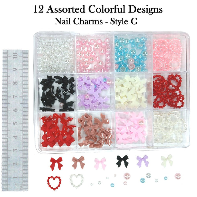 Nail Charms - 12 Assorted Colorful Designs (Style G)