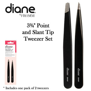 Diane 3¾" Point and Slanted Tweezer 2 Piece Set, Black (D9197)