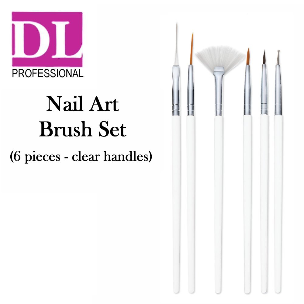 DL Professional 6 Piece Nail Art Brush Set with Clear Handles (DL-C98)