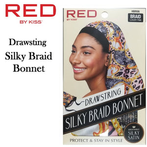 Red by Kiss Bonnet, Luxury Pink Drawstring Silky Braid Bonnet (HBR06)