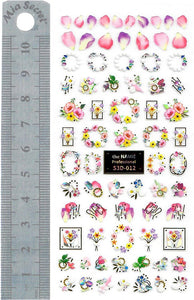 Nail Stickers - Metallic Pink Flower Petals and Flower Wreaths (S3D-012 The Namie)