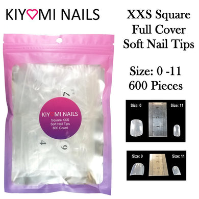 Kiyomi Nails XXS Square Soft Full Cover Nail Tips, 600 Pieces