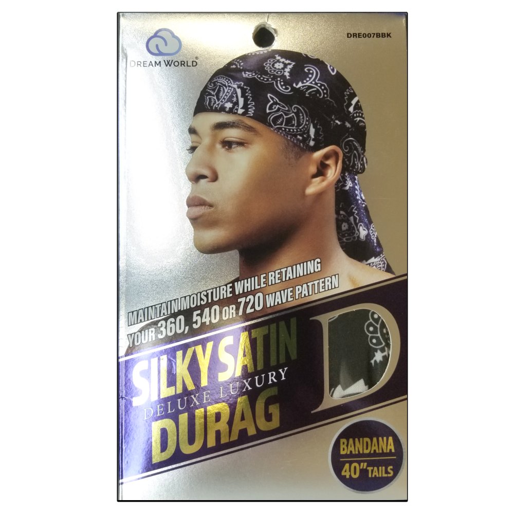 Dream World Durag, Silky Satin Deluxe Luxury Durag (DRE007BBK)