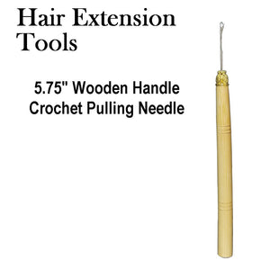 Professional Hair Extension Tool - 5.75" Wooden Handle Crochet Pulling Needle