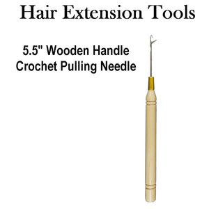 Professional Hair Extension Tool - 5.5" Wooden Handle Crochet Pulling Needle