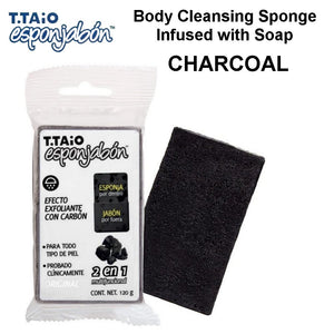 T.TAiO Esponjabon Body Cleansing Sponge Infused with Soap, Charcoal (Carbon), 4.2 oz