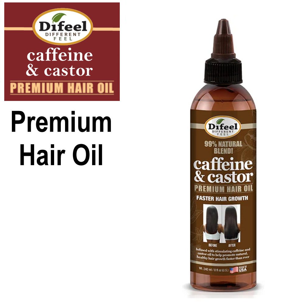 Difeel Hair Oil, Caffeine & Castor Premium Hair Oil, 8 oz