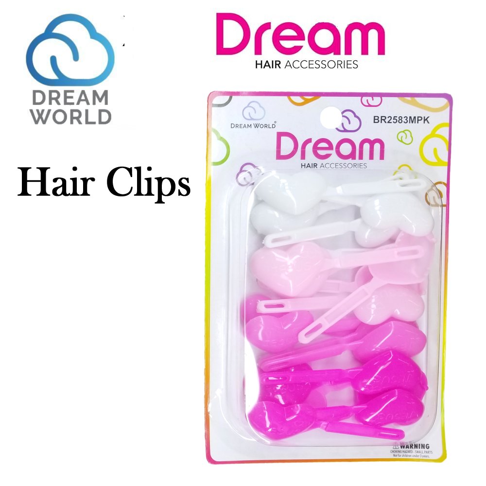 Dream World Clips, Pink and White Heart Hair Clips (BR2583MPK)