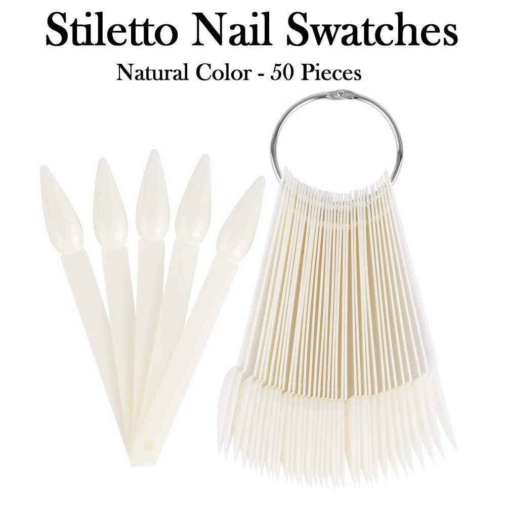 Nail Swatches/Display With Ring (50 Pieces, Natural Color, Stiletto)