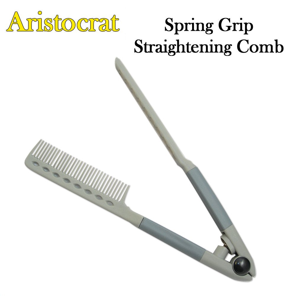 Aristocrat Comb, Spring Grip Straightening Comb with Rubber Handle (1131)