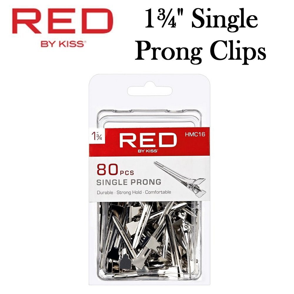 Red by Kiss Clip, Single Prong Hair Clip, 80 pieces (HMC16)