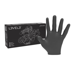 L3VEL3 - Nitrile Gloves (100 Pack) - Black (S, M, L, XL)