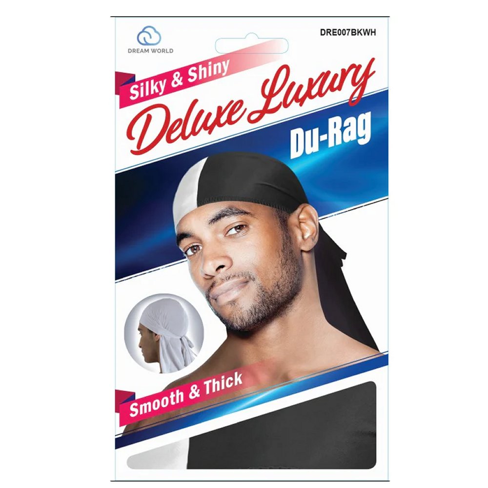 Dream World Durag, Silky & Shiny Deluxe Luxury Durag (DRE007BKWH)