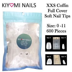 Kiyomi Nails XXS Coffin Soft Full Cover Nail Tips, 600 Pieces