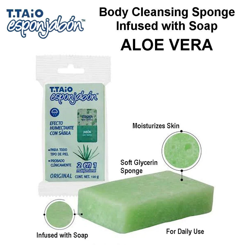 T.TAiO Esponjabon Body Cleansing Sponge Infused with Soap, Aloe Vera  (Sabila), 4.2 oz