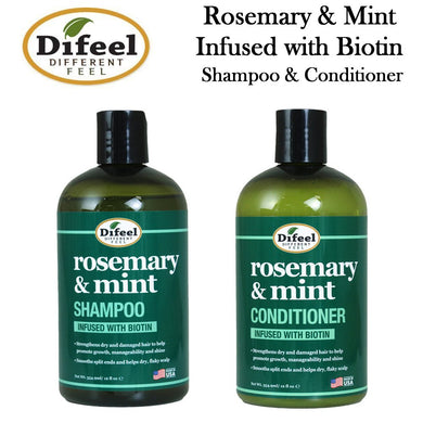 Difeel Shampoo and Conditioner, Rosemary & Mint Infused with Biotin Shampoo & Conditioner, 12 oz