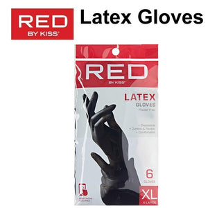 Red by Kiss Latex Powder Free Gloves - 6 Gloves, Black