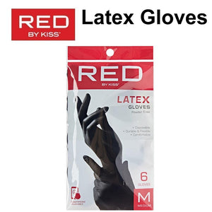 Red by Kiss Latex Powder Free Gloves - 6 Gloves, Black