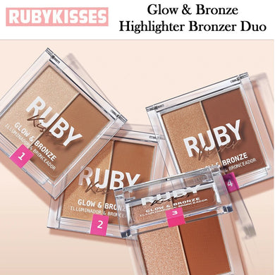 Ruby Kisses Glow & Bronze Highlighter Bronzer, 2-in-1 Pressed Powder Compact