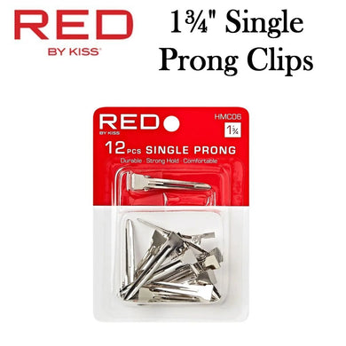Red by Kiss Clip, Single Prong Hair Clip, 12 pieces (HMC06)