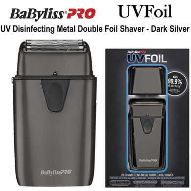 BaBylissPro UVFoil Double Foil Dark Silver Shaver - Self Disinfecting Metal Foil Shaver (FXLFS2)