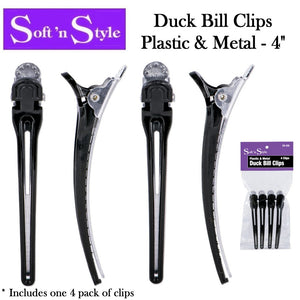 Soft 'n Style Clips, 4 Pack Duck Bill Clips, Plastic & Metal (CD-220)