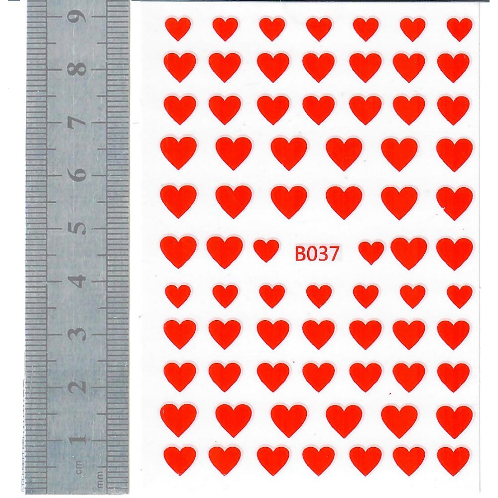 Nail Stickers - Hearts, Red (B037 Kiyomi Nails)