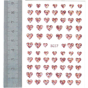 Nail Stickers - Hearts, Holographic Pink (B037 Kiyomi Nails)