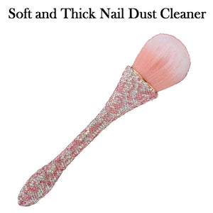 Nail Clean Brush, Red and White Rhinestone Handle Acrylic and Gel Nail Art Dust Cleaner