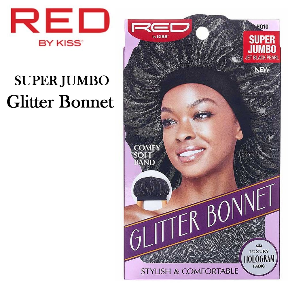 Red by Kiss Bonnet, Super Jumbo Jet Black Pearl Glitter Bonnet (HQ10)