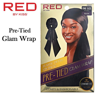 Red by Kiss Wrap, Black Pre-Tied Satin Glam Wrap (HQ301)