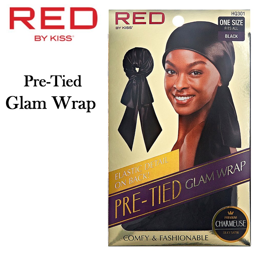 Red by Kiss Wrap, Black Pre-Tied Satin Glam Wrap (HQ301)