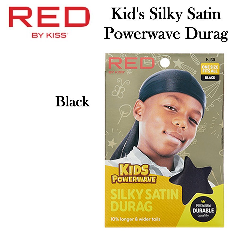 Red by Kiss Durag, Kids Powerwave Silky Satin Durag, Black (HJ30)