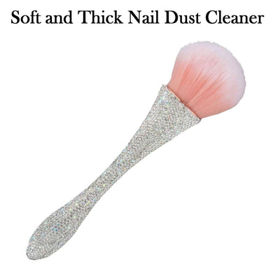 Nail Clean Brush, White Rhinestone Handle Acrylic and Gel Nail Art Dust Cleaner