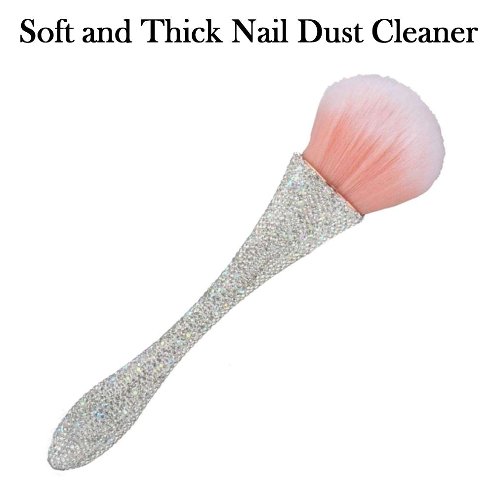 Nail Clean Brush, White Rhinestone Handle Acrylic and Gel Nail Art Dust Cleaner