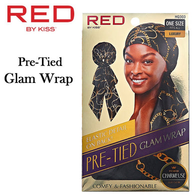 Red by Kiss Wrap, Luxury Pre-Tied Satin Glam Wrap (HQ303)