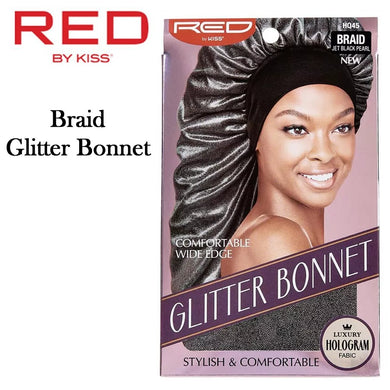 Red by Kiss Bonnet, Braid Jet Black Pearl Glitter Bonnet (HQ45)