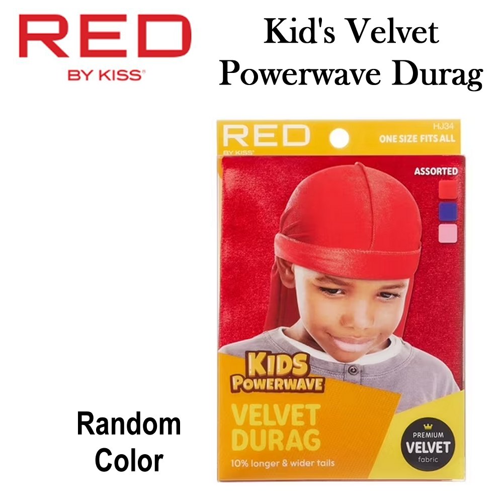 Red by Kiss Durag, Kids Powerwave Velvet Durag (HJ34) [Random Color]