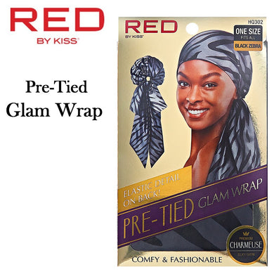 Red by Kiss Wrap, Black Zebra Pre-Tied Satin Glam Wrap (HQ302)