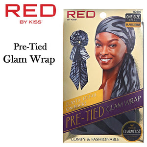 Red by Kiss Wrap, Black Zebra Pre-Tied Satin Glam Wrap (HQ302)