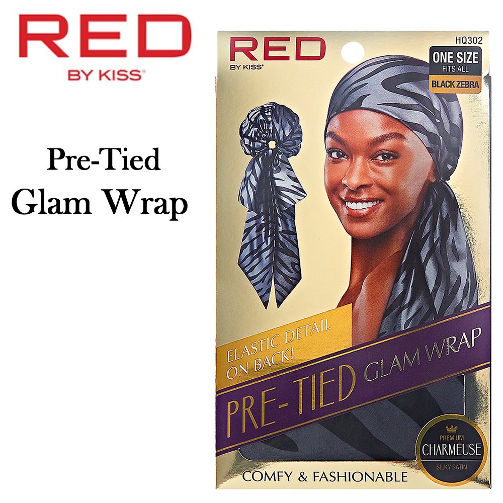 Red by Kiss Wrap, Black Zebra Pre-Tied Satin Glam Wrap (HQ302)