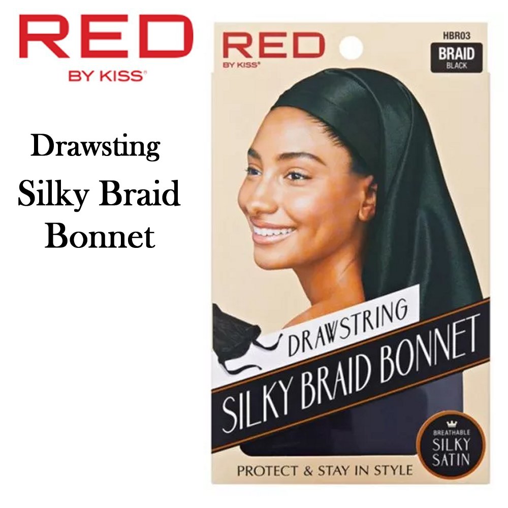Red by Kiss Bonnet, Black Drawstring Silky Braid Bonnet (HBR03)