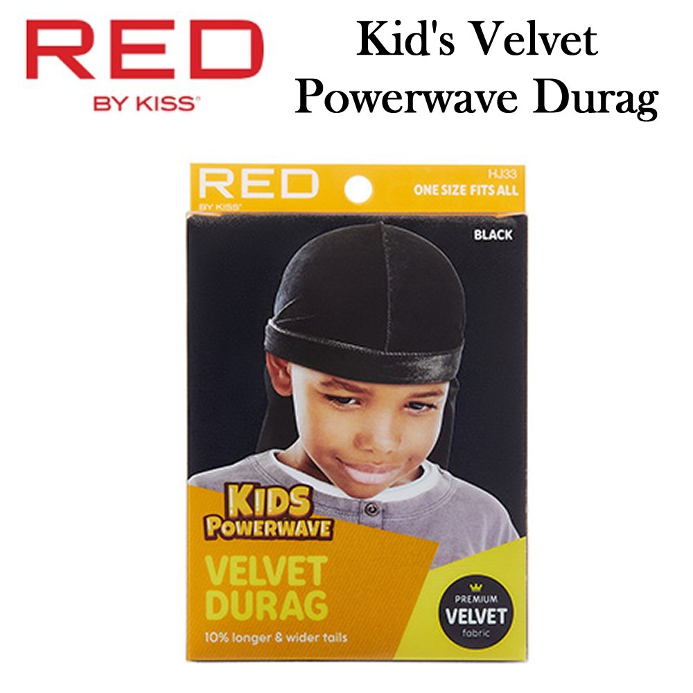 Red by Kiss Durag, Kids Black Powerwave Velvet Durag (HJ33)