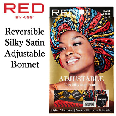 Red by Kiss Bonnet, X-Large Reversible Aztec/Black Adjustable Silky Satin Bonnet (HQ221)