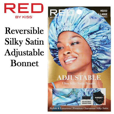 Red by Kiss Bonnet, X-Large Reversible Marble/Black Adjustable Silky Satin Bonnet (HQ222)