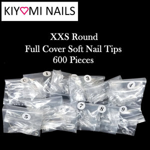 Kiyomi Nails XXS Round Soft Full Cover Nail Tips, 600 Pieces