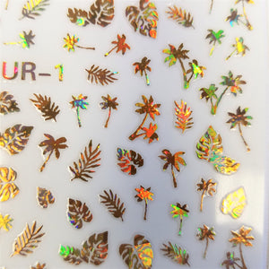 Gold Holographic Leaf 3D Nail Art Stickers