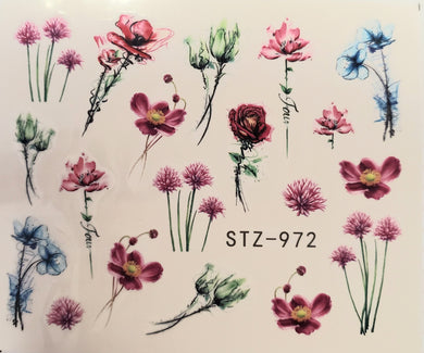 Flower water transfer nail decals STZ-972