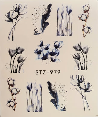 Flower water transfer nail decals STZ-979